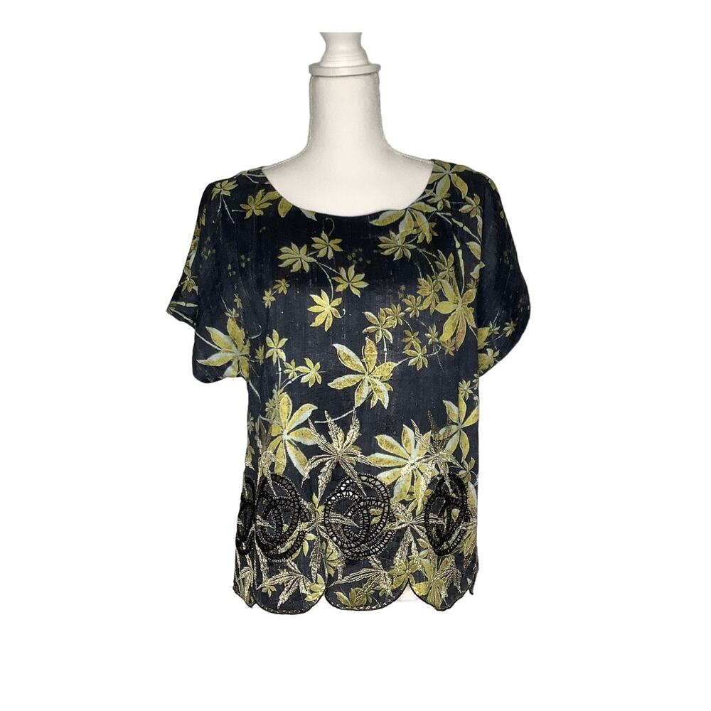 Suno Golden Leaves Silk Top Scalloped Hem Metallic Embroidery 12 - Picture 2 of 7